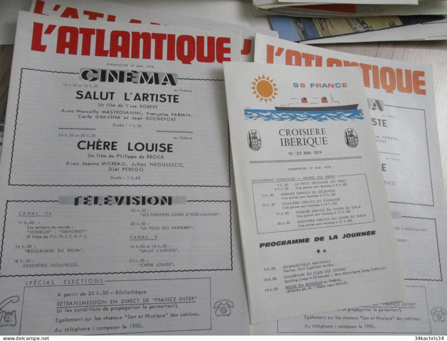 Paquebot France archive documents commerciaux pub publicité menus programme cinéma..... envoi colissimo voir photos