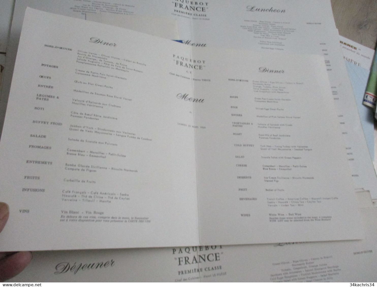 Paquebot France archive documents commerciaux pub publicité menus programme cinéma..... envoi colissimo voir photos