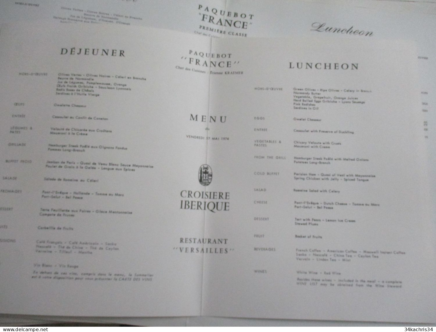 Paquebot France archive documents commerciaux pub publicité menus programme cinéma..... envoi colissimo voir photos