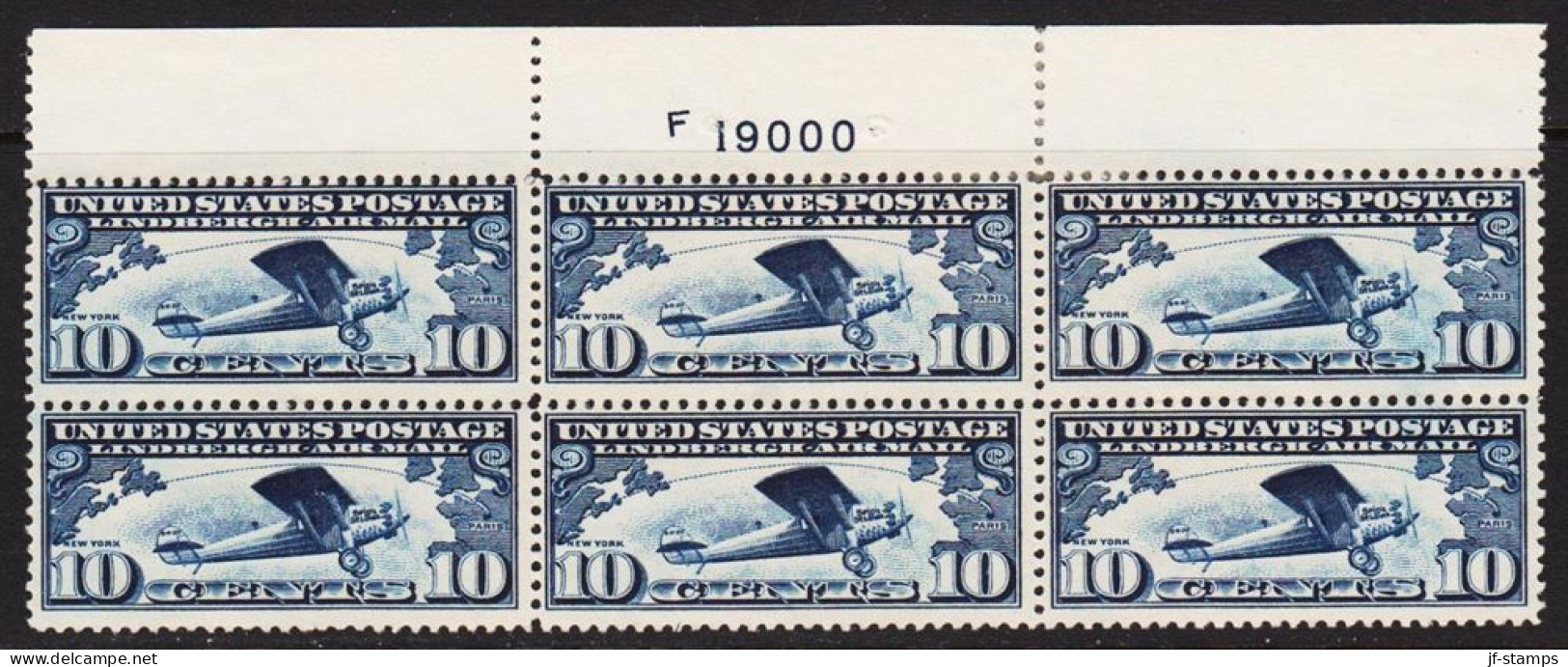 1927. USA. 10 CENTS 10 U.S. AIR MAIL, Transatlantic Flight With Charles A. Lindbergh In 6block With Plate ... - JF542819 - Ungebraucht