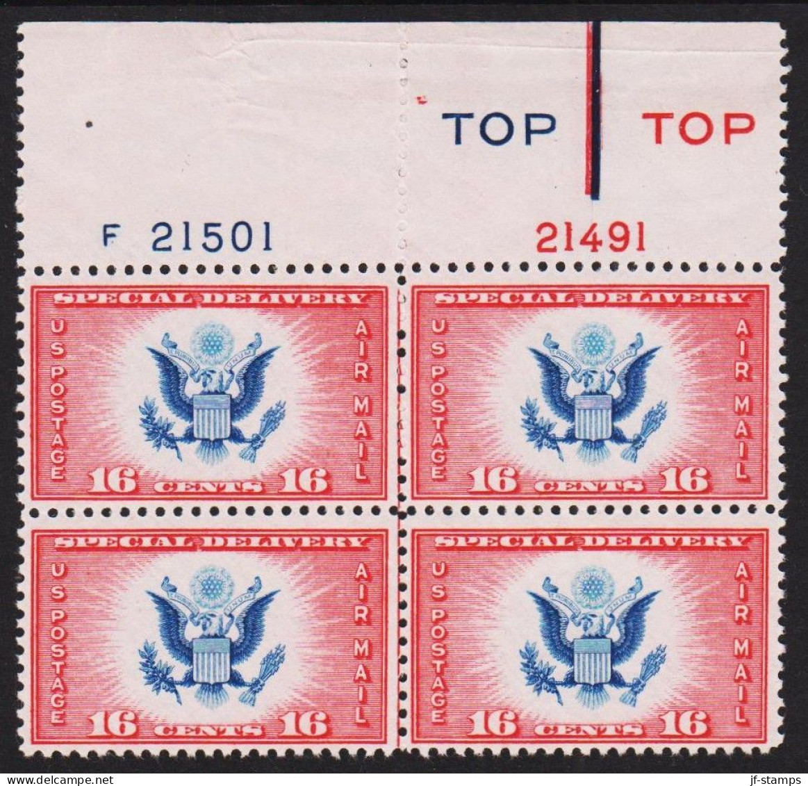 1936. USA. SPECIAL DELIVERY 16 CENTS 16. AIR MAIL, 4block Never Hinged.  Platenumber 21501 And 21491.  - JF542824 - Ungebraucht
