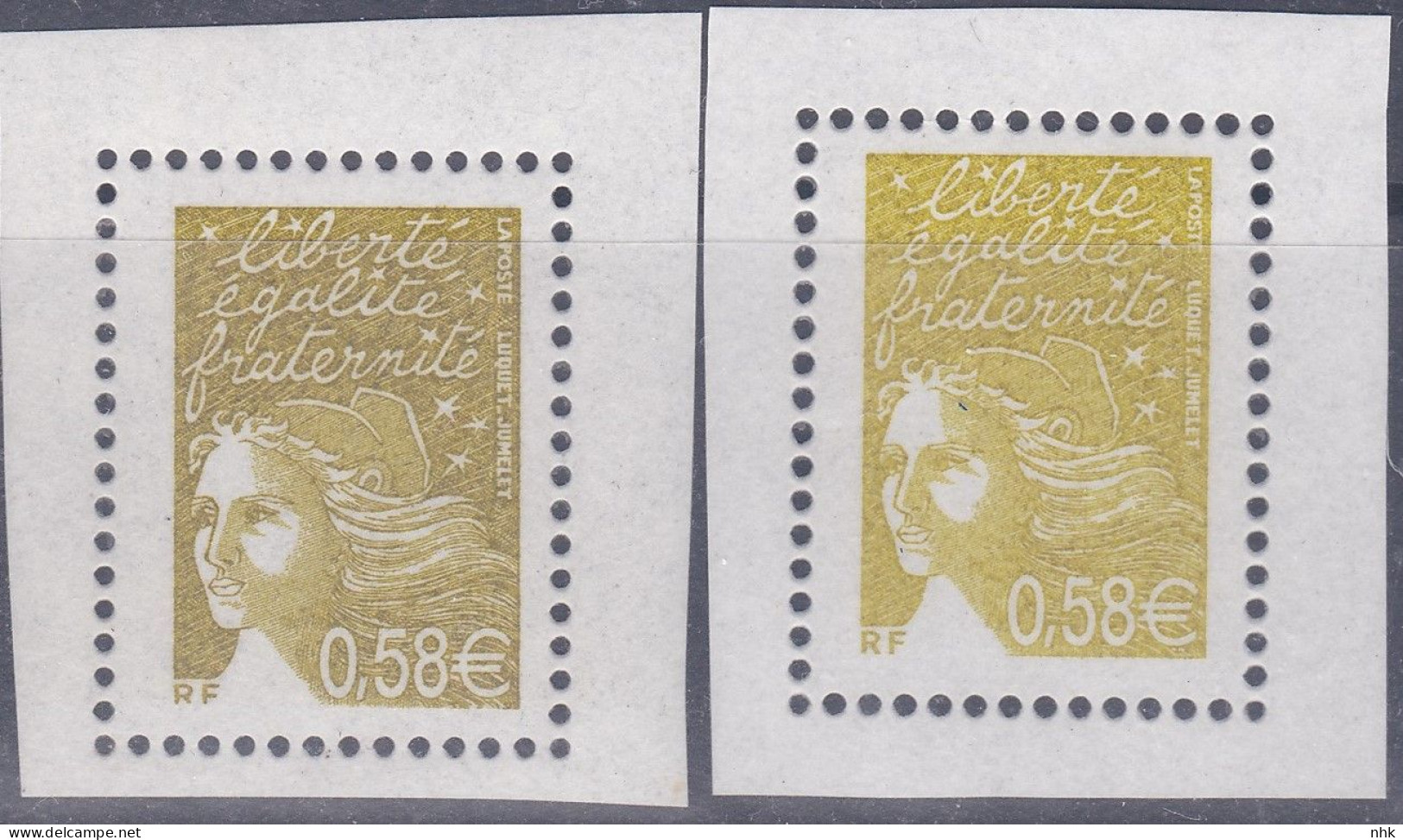 19068 Variété : N° 3570 Marianne De Luquet Timbre Du Bloc 2 Nuances Différentes ** - Unused Stamps