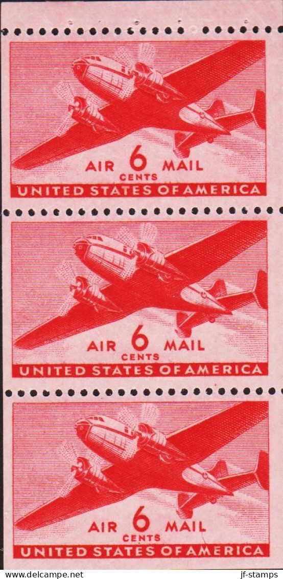 1941. USA.  6 CENTS AIR MAIL In Fine Booklet Pane With 3 Stamps  Center Stamp Hinged And The Two Other Nev... - JF542828 - Nuevos