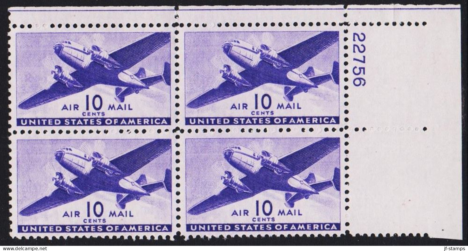 1941. USA.  10 CENTS AIR MAIL In Fine Never Hinged 4block. Plate Number 22756.  - JF542834 - Nuovi
