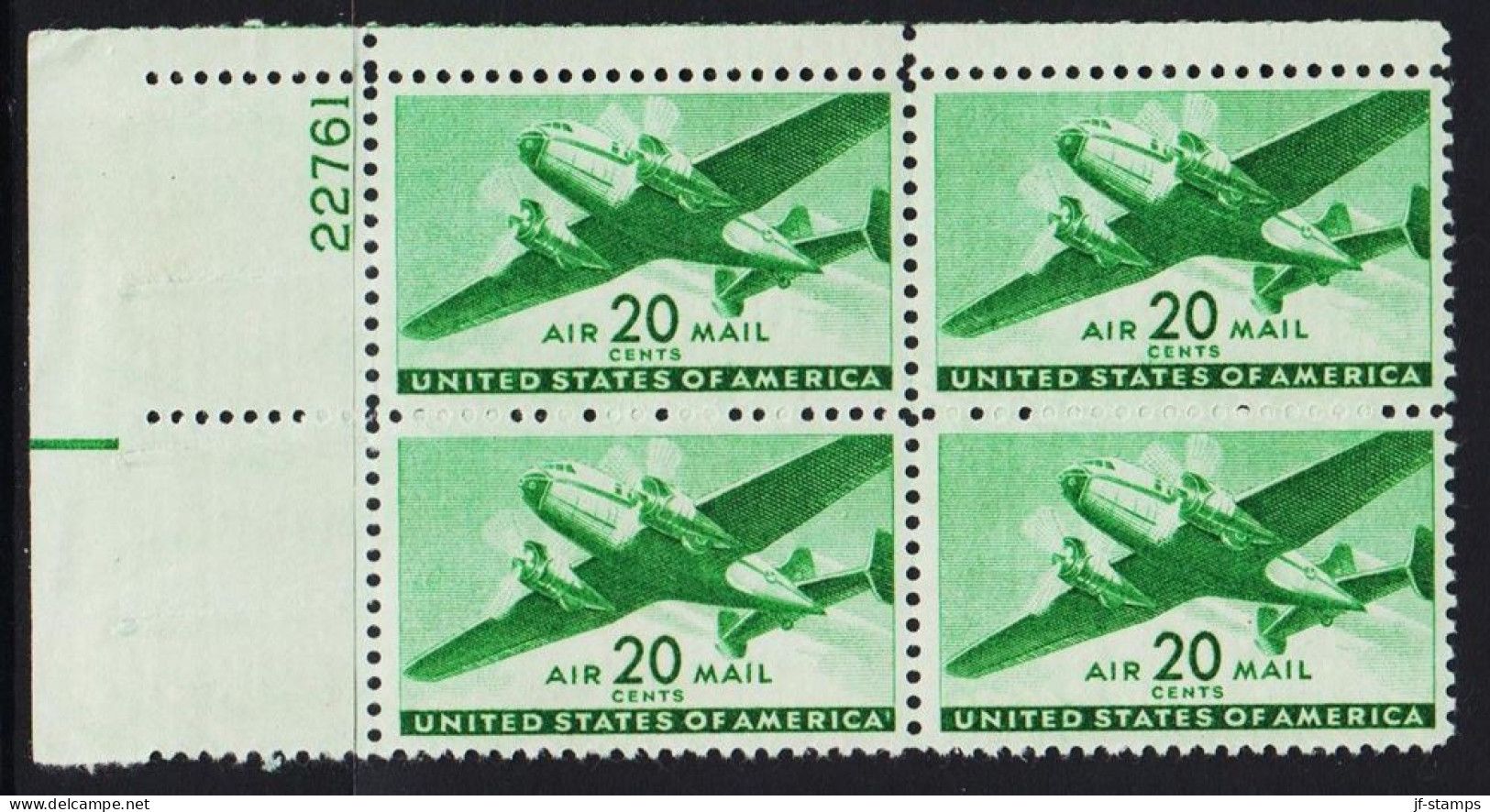 1941. USA.  20 CENTS AIR MAIL In Fine Never Hinged 4block. Plate Number 22761.  - JF542836 - Nuevos