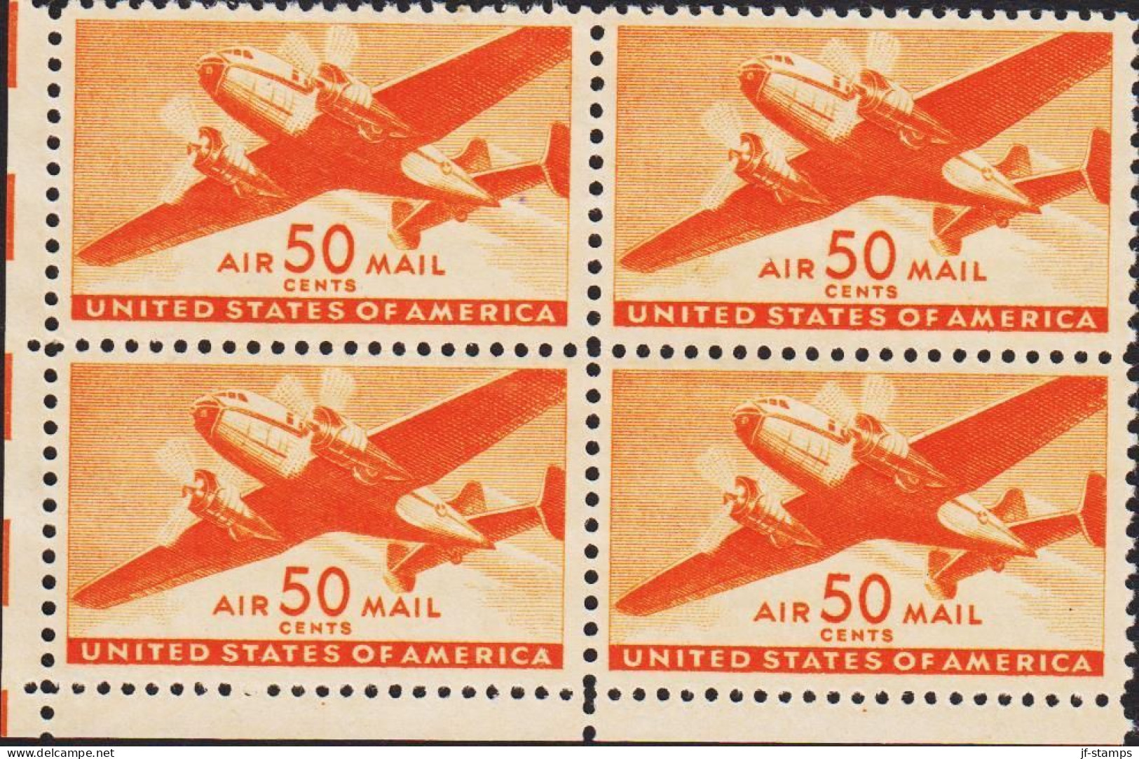 1941. USA.  50 CENTS AIR MAIL In Never Hinged 4block. Two Stamps With Thin Spots.  - JF542838 - Neufs