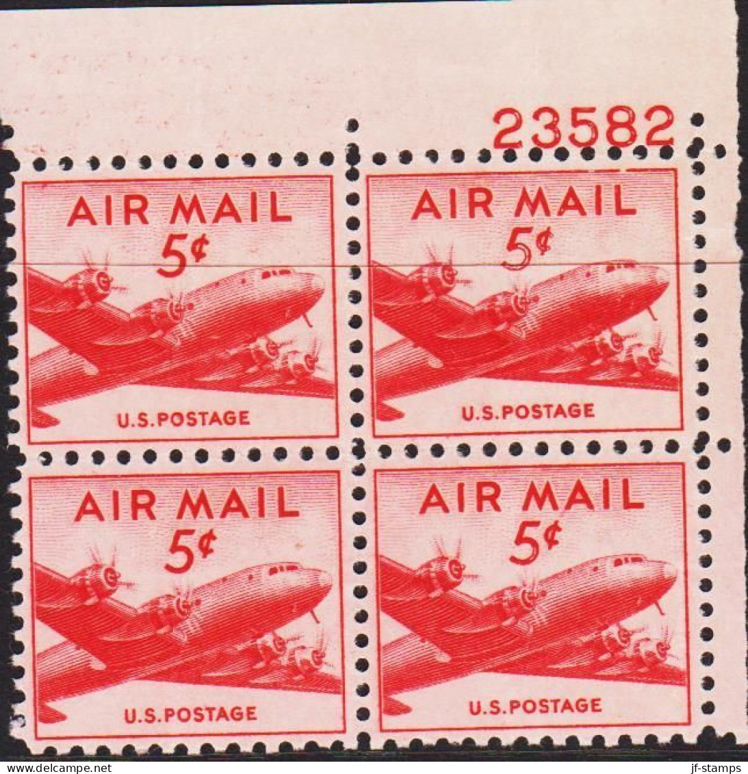 1948. USA.  5 C. AIR MAIL Douglas DC-4 Skymaster 4-SIDE Perf Never Hinged. Platenumber 23582. - JF542841 - Unused Stamps