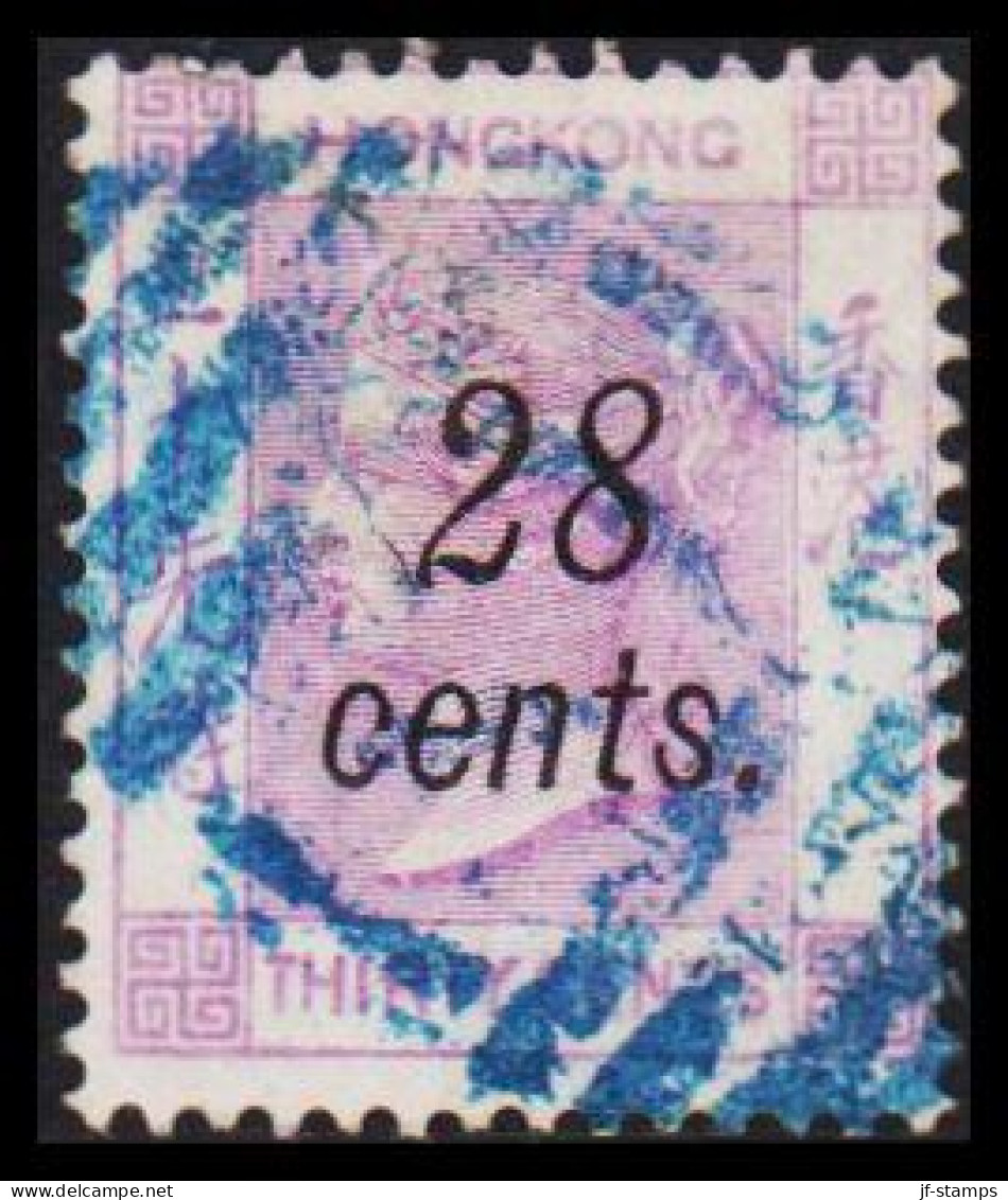 1876-1880. HONG KONG. Victoria 28 Cents Overprint On THIRTY CENTS. Interesting Bluish Cancel.  (Michel 30) - JF542859 - Oblitérés