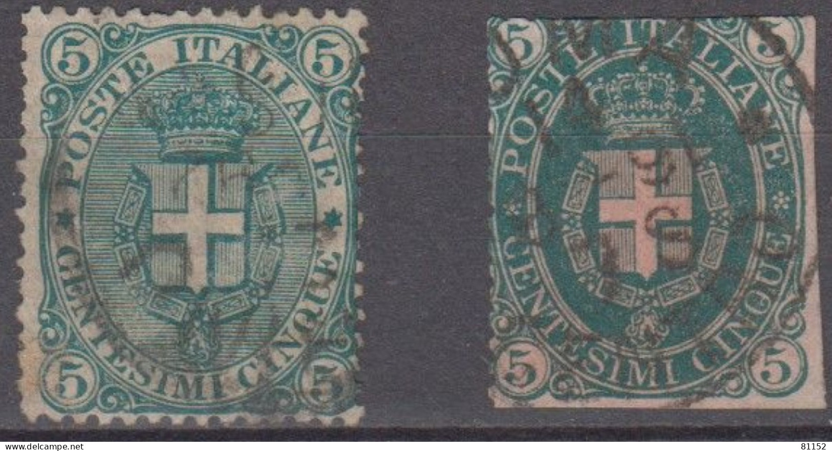 ITALIE   5c Vert  Y.T.57     Lot De 2     Oblitérés   1891-97  Dont 1 Coupé - Oblitérés