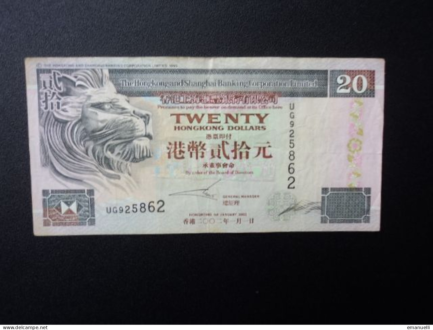 HONG KONG : 20 DOLLARS   1.1.2002   P 201d     TTB - Hong Kong