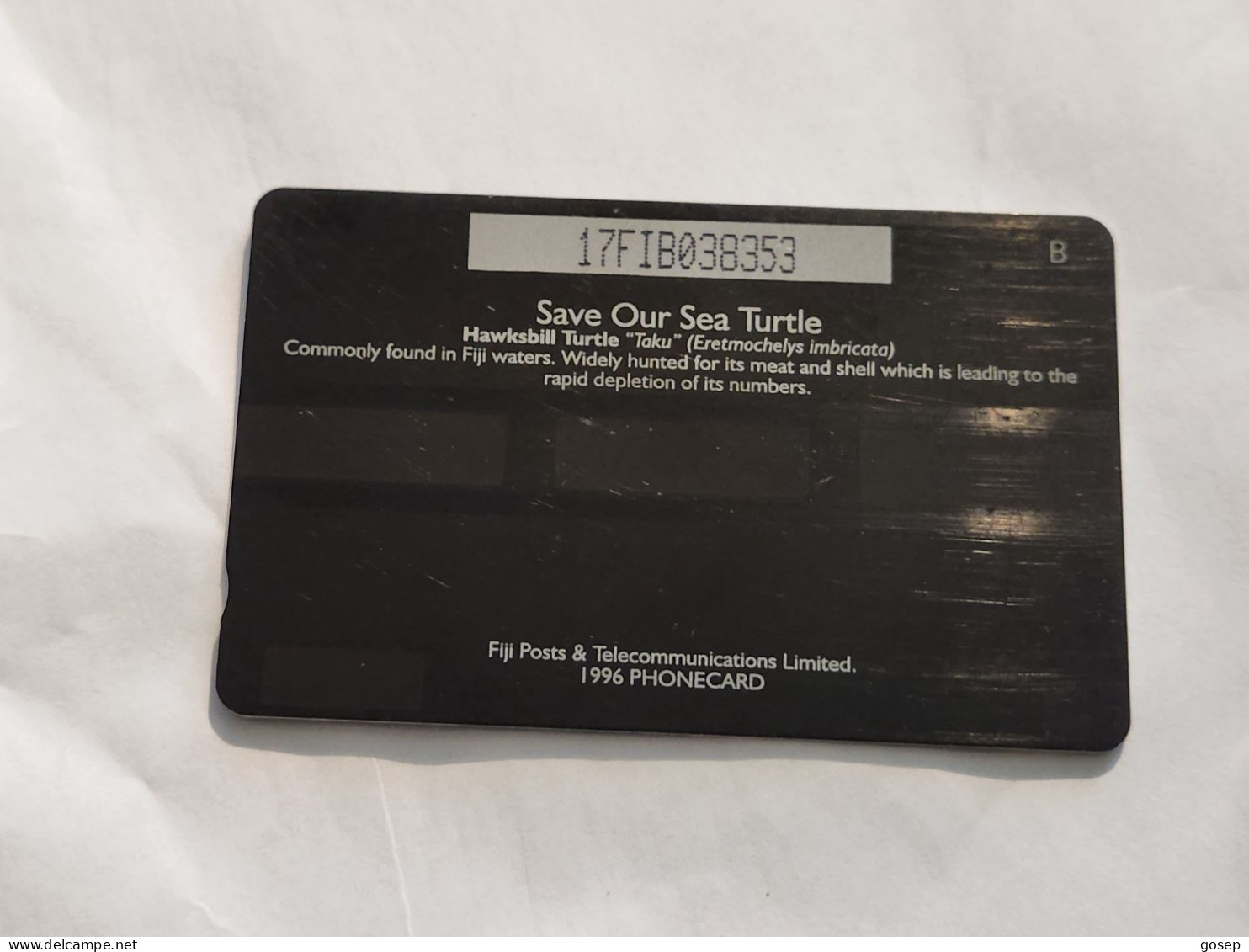 FiGI-(17FIB-FIJ-083)-"Hawks I'll Turtle"Taku-(75)(1996)-($3)-(17FIB038353)-(TIRAGE-55.000)-used Card+1card Prepiad Free - Fidji