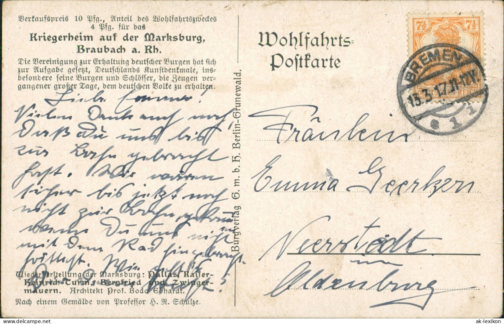 Ansichtskarte Braubach Marksburg 1917 - Braubach