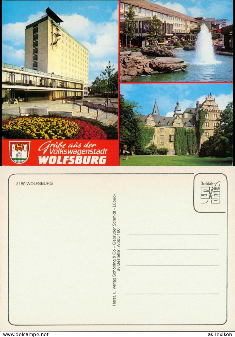 Ansichtskarte Wolfsburg Einkaufspassage, Schloß, Brunnen 1990 - Wolfsburg