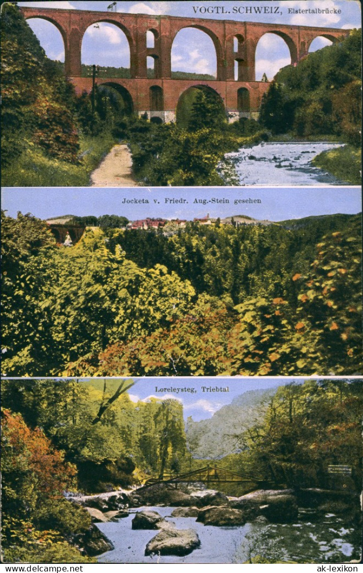 Ansichtskarte Jocketa-Pöhl 3 Bild: Elstertalbrücke, Loreleysteig 1918 - Pöhl