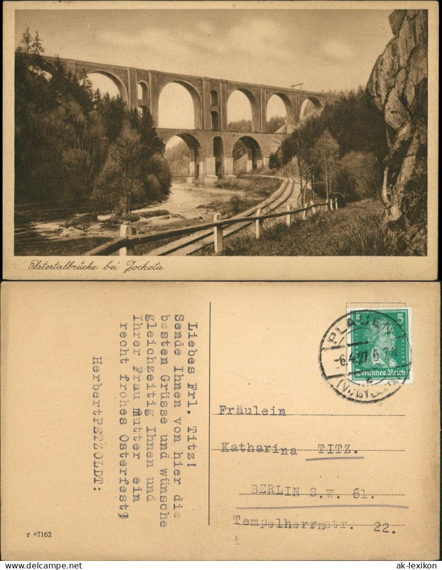 Ansichtskarte Jocketa-Pöhl Elstertalbrücke 1927 - Poehl