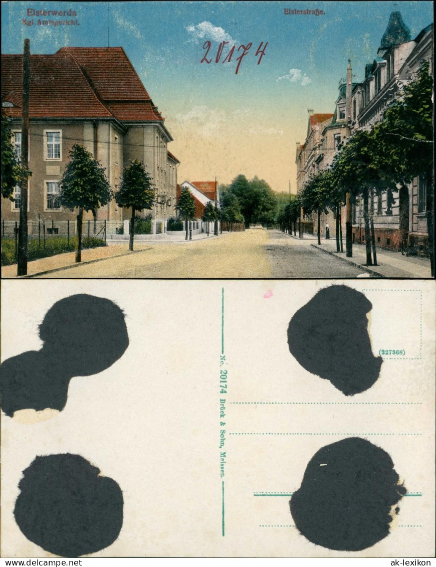 Ansichtskarte Elsterwerda Wikow Elsterstraße, Kgl. Amtsgericht 1915 - Elsterwerda