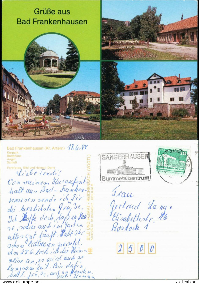 Ansichtskarte Bad Frankenhausen Kurpark, Badehaus, Anger, Schloß 1987/1988 - Bad Frankenhausen
