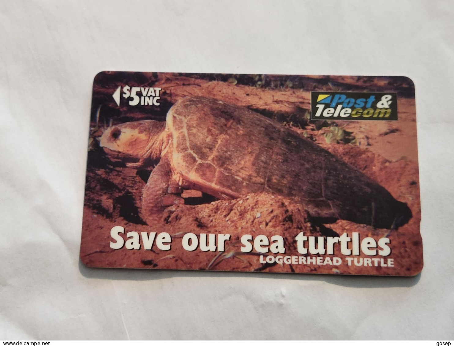 FiGI-(17FIC-FIJ-085)-Loggerhead Turtle-Tovonu-(78)(1996)-($5)-(17FIC07756)-(TIRAGE-38.200)-used Card+1card Prepiad Free - Fidji