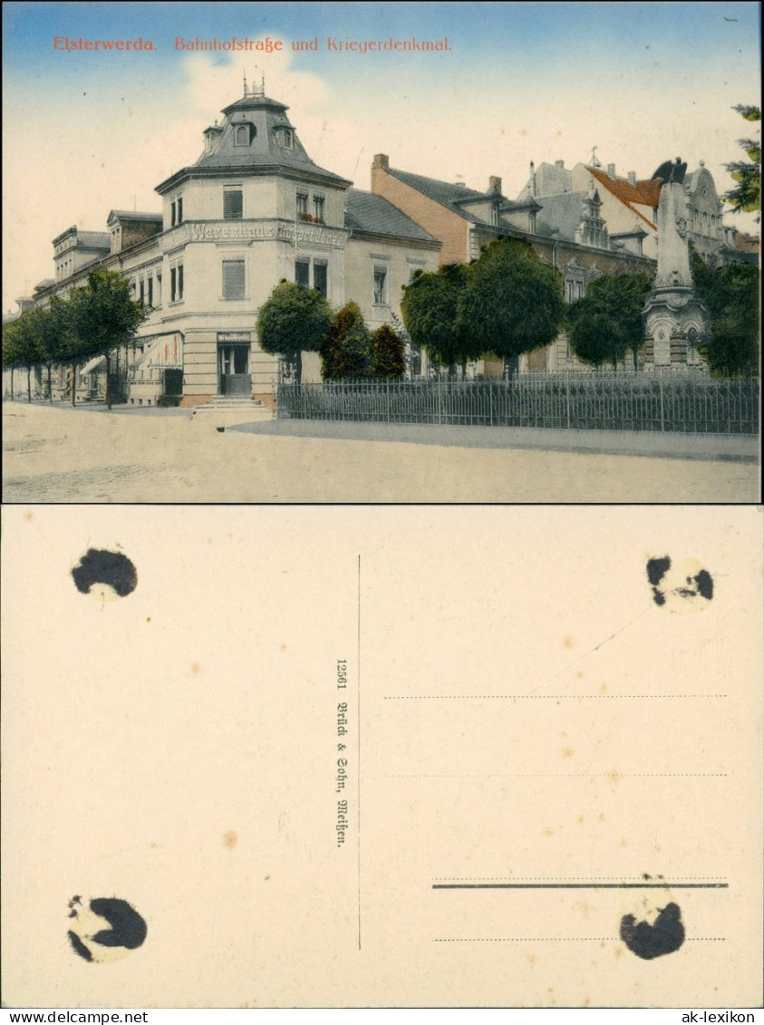 Ansichtskarte Elsterwerda Wikow Denkmalplatz Und Bahnhofstraße 1916 Coloriert - Elsterwerda