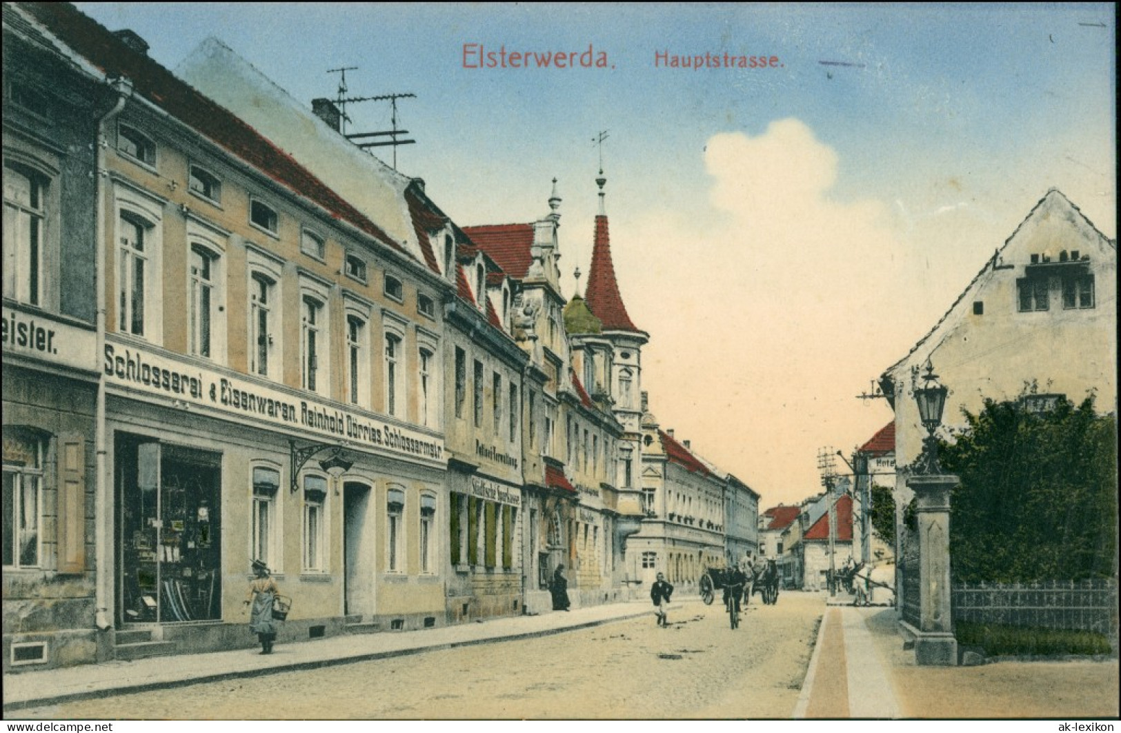 Ansichtskarte Elsterwerda Wikow Hauptstraße - Schlosserei 1915 Coloriert - Elsterwerda