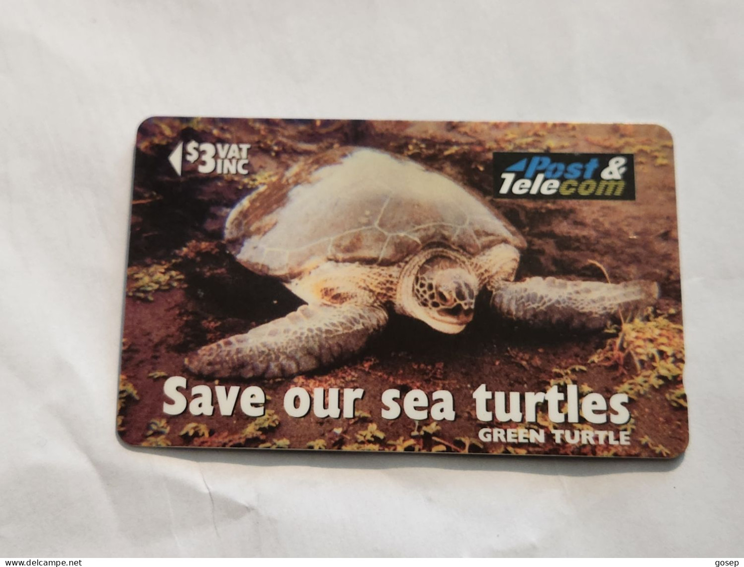 FiGI-(17FJB-FIJ-084)-Green Turtle-Vonu Dina-(79)(1996)-($3)-(17FJB024721)-(TIRAGE-38.200)-used Card+1card Prepiad Free - Figi