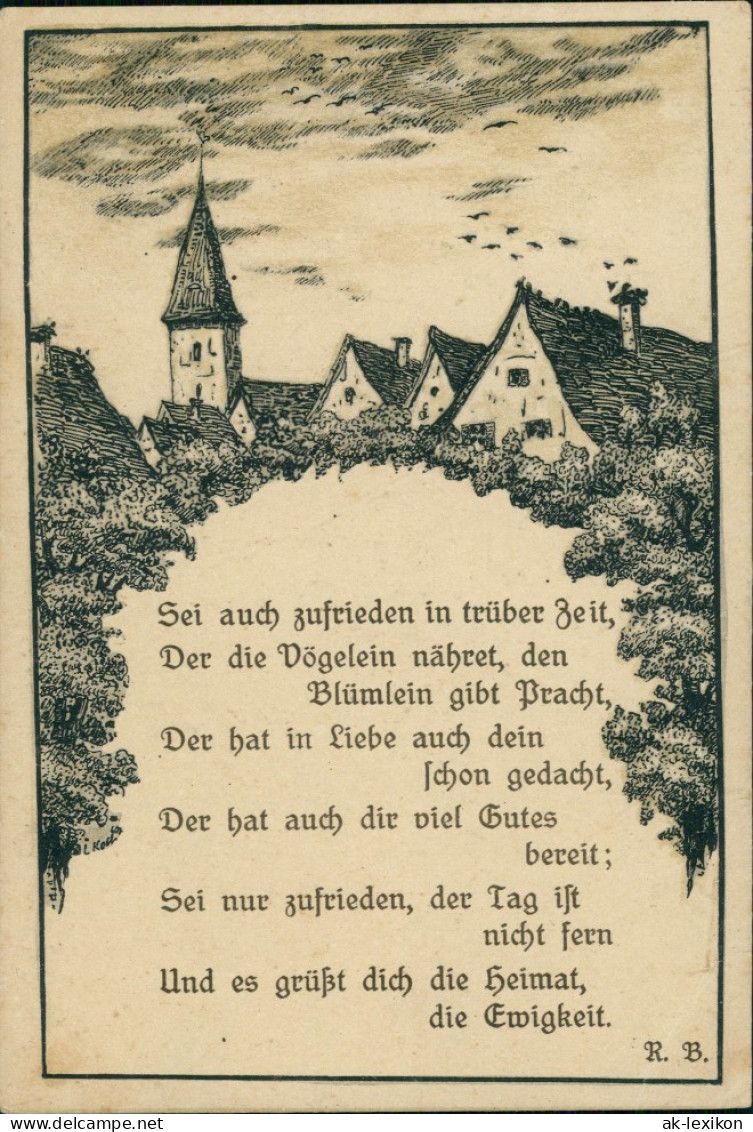 Künstlerkarte Spruchkarte "Zufrieden In Trüber Zeit" R. B. 1923 - Philosophie & Pensées