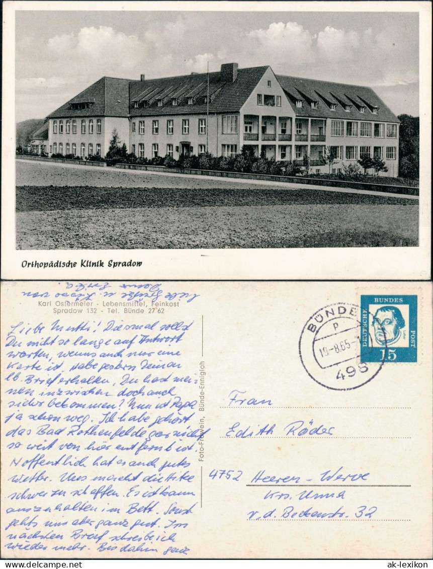 Ansichtskarte Bünde Orthopädische Klinik Spradow Krankenhaus Hospital 1965 - Buende