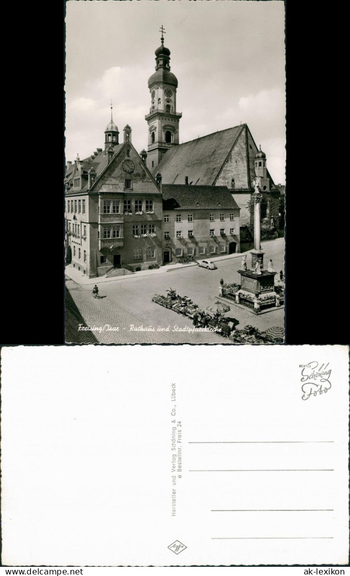 Ansichtskarte Freising Strassen Partie Am Rathaus Mit Stadt-Pfarrkirche 1960 - Freising