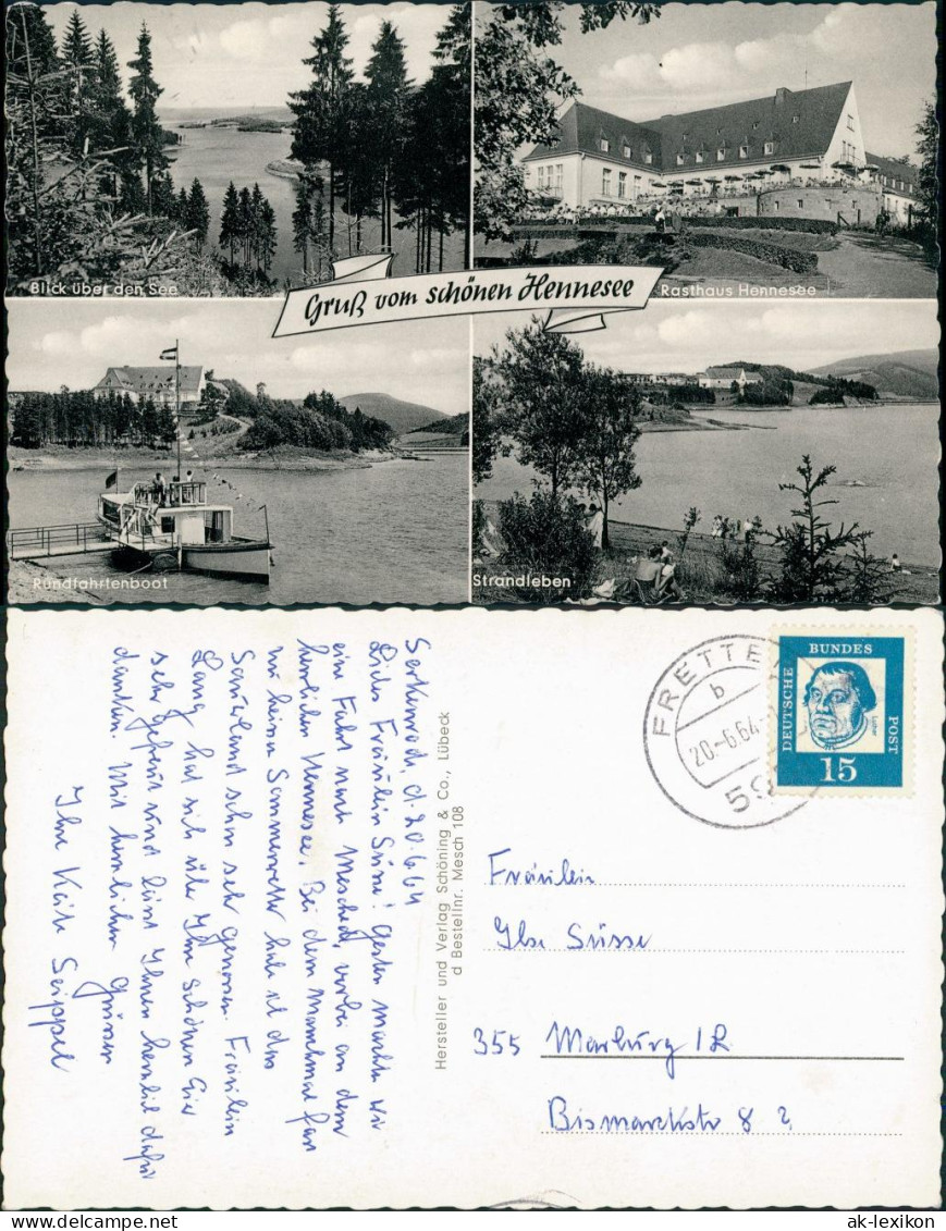 Meschede Hennesee Ansichten Ua. Rasthaus, See, Rundfahrten-Boot 1964 - Meschede