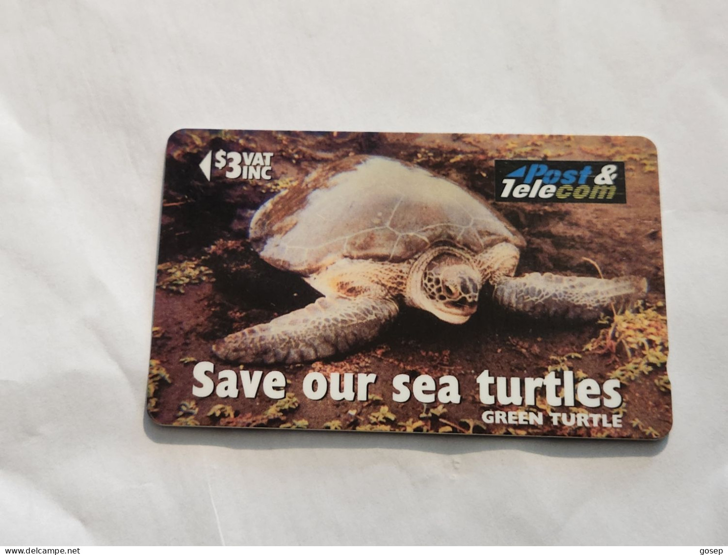 FiGI-(17FJB-FIJ-084A)-Green Turtle-Vonu Dina-(80)(1996)-($3)-(17FJB049613)-(TIRAGE-38.200)-used Card+1card Prepiad Free - Fidji