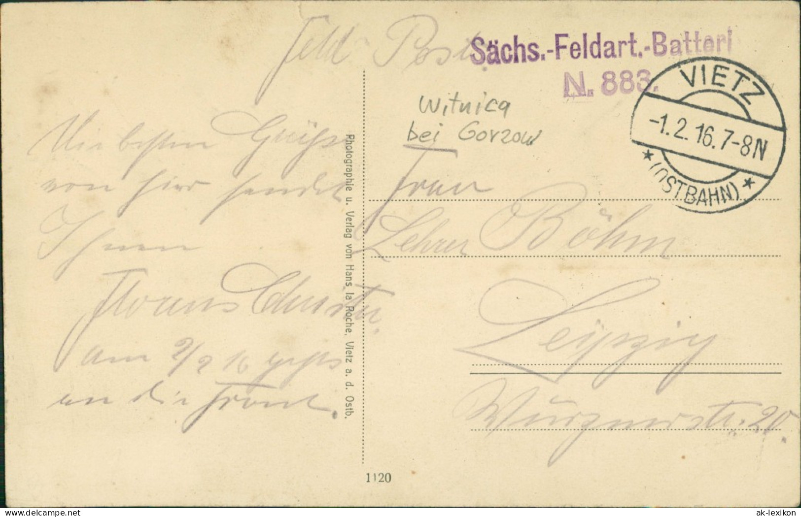 Postcard Vietz (Ostbahn) Witnica Gasthaus M. Schulz 1916 - Neumark