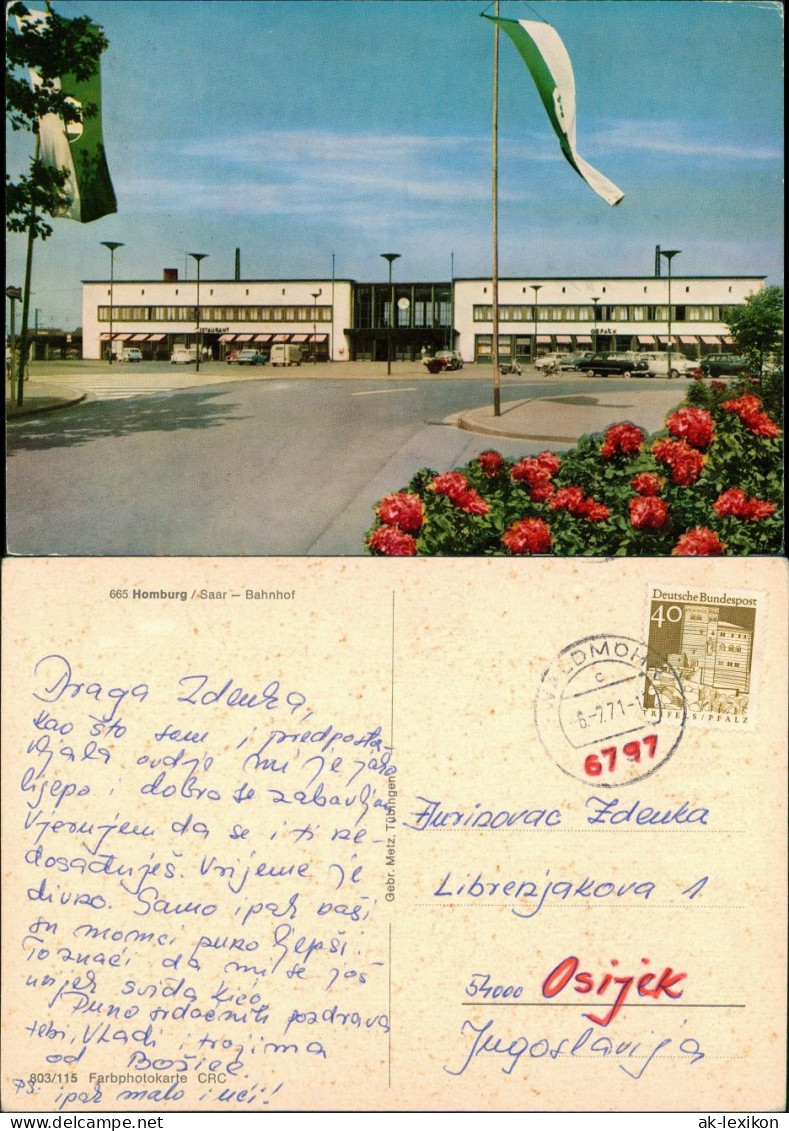 Homburg ( Saarpfalz) Bahnhofstraße Bahnhof Auto Parkplatz Fahnen Mast 1971 - Saarpfalz-Kreis