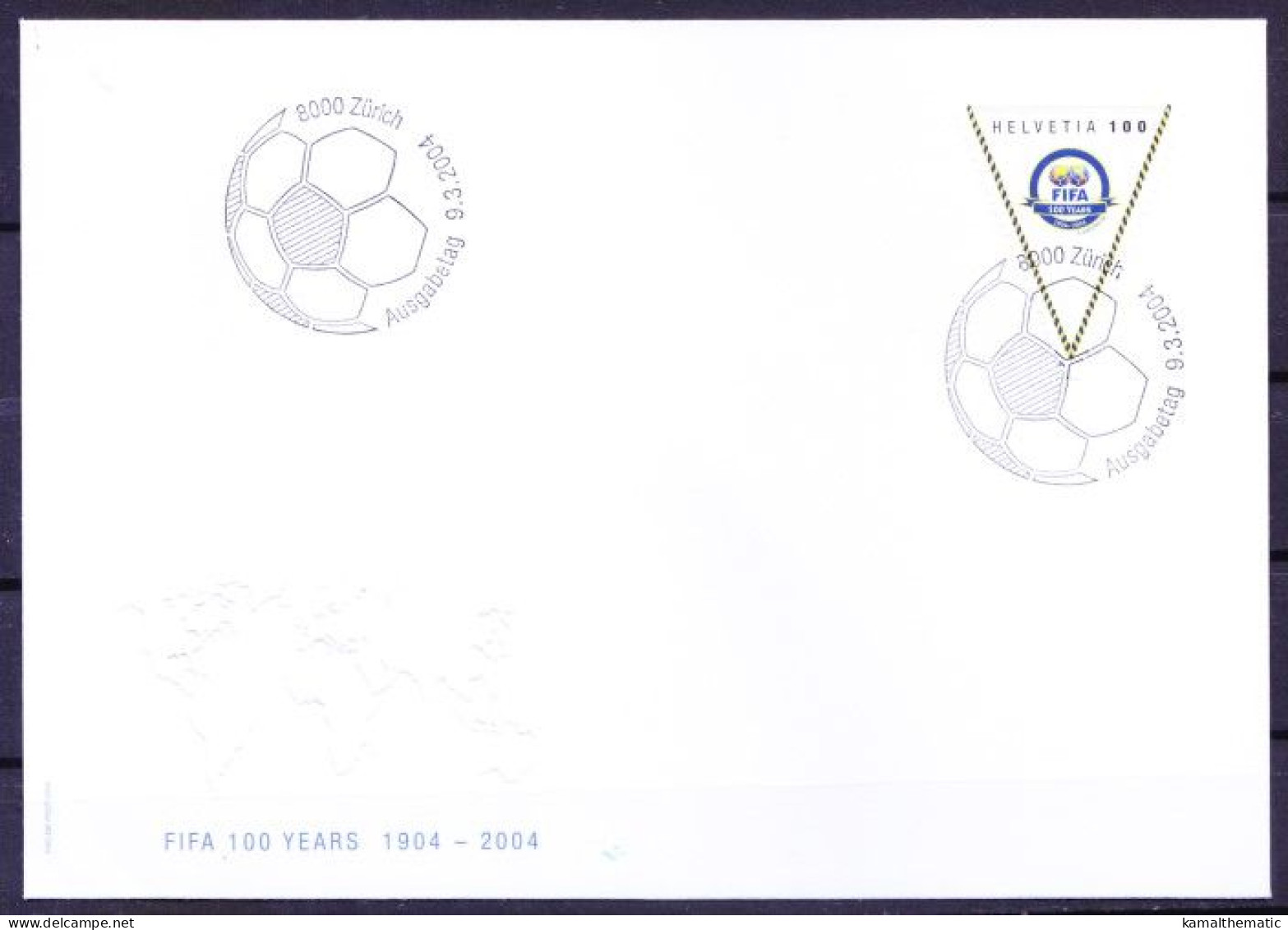 Switzerland 2004 FDC, 100 Years FIFA Football Soccer Sports Odd Triangular Stamp - Otros & Sin Clasificación