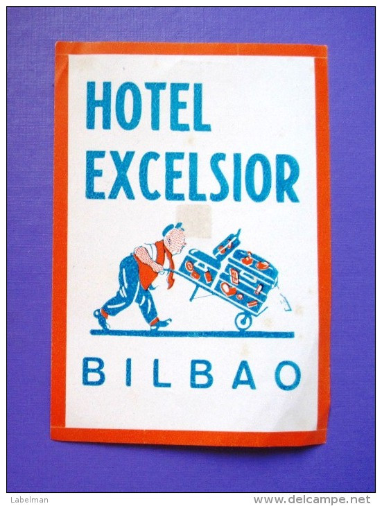 HOTEL RESIDENCIA PENSION EXCELSIOR BILBAO SPAIN TAG LUGGAGE LABEL ETIQUETTE AUFKLEBER DECAL STICKER MADRID - Etiquettes D'hotels