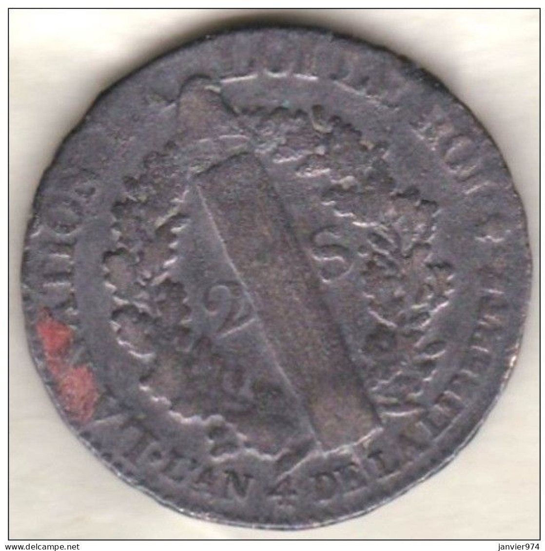 Constitution, 2 Sols François 1792 A Paris An 4, Louis XVI , Gad# 25 ; 21 G, 32 Mm - 1791-1792 Constitution (An I)