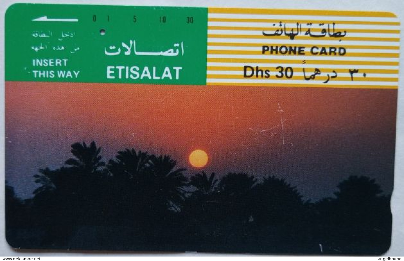 UAE Etisalat Dhs. 30 Tamura Card - Palm Trees At Sunset - Emiratos Arábes Unidos