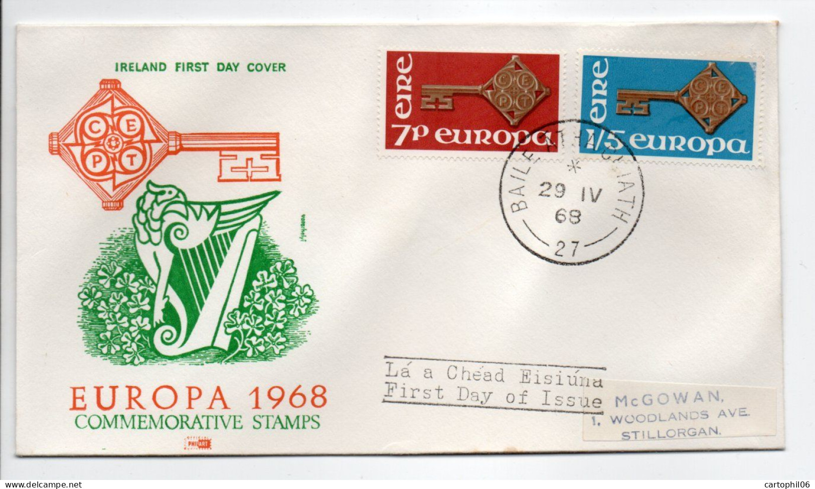 - FDC EUROPA IRLANDE 1968 - - 1968