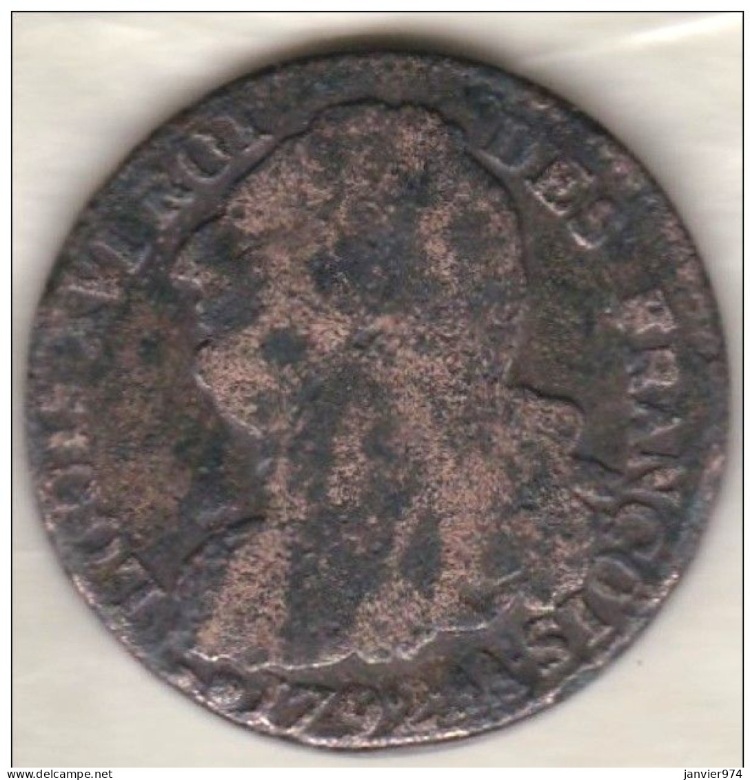 Constitution, 2 Sols François 1792 AA Metz An 4,  Louis XVI , Gad# 25 ; 23,2 G -  32 Mm - 1791-1792 Costituzione 