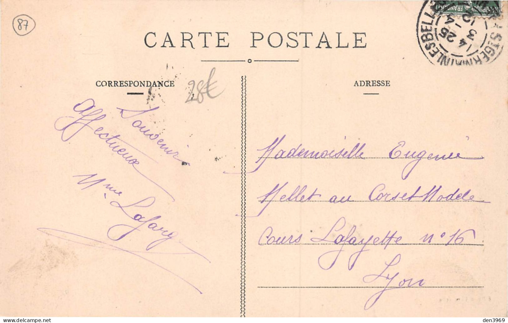 SAINT-GERMAIN-les-BELLES-FILLES (Haute-Vienne), Les Ecoles - Voyagé 1912 (2 Scans) Corset Modèle 16 Cours Lafayette Lyon - Saint Germain Les Belles