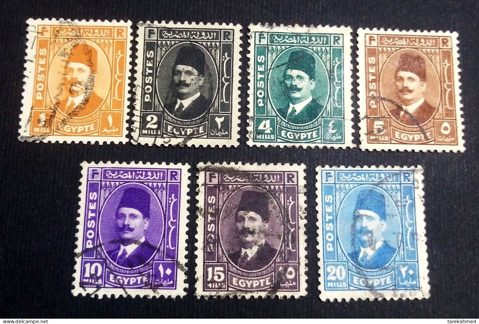 EGYPT 1927 , KING Fuad 2nd PORTRAIT, Complete SET OF 7stamps, VF - Used Stamps