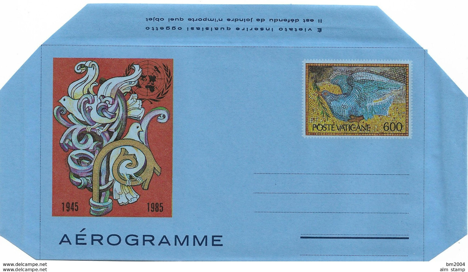 1985 Vatikan  Aérogramm Nr. 22** - Enteros Postales