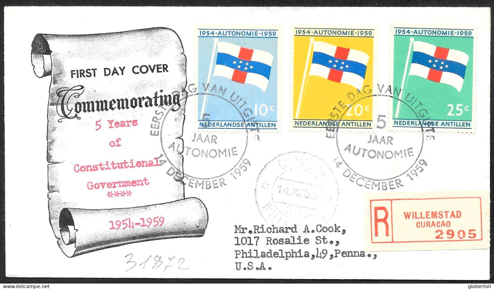 Antille Olandesi/Netherlands Antilles/Antilles Néerlandaises: FDC, Raccomandata, Registered, Recommandè, Bandiera, Frag, - Covers