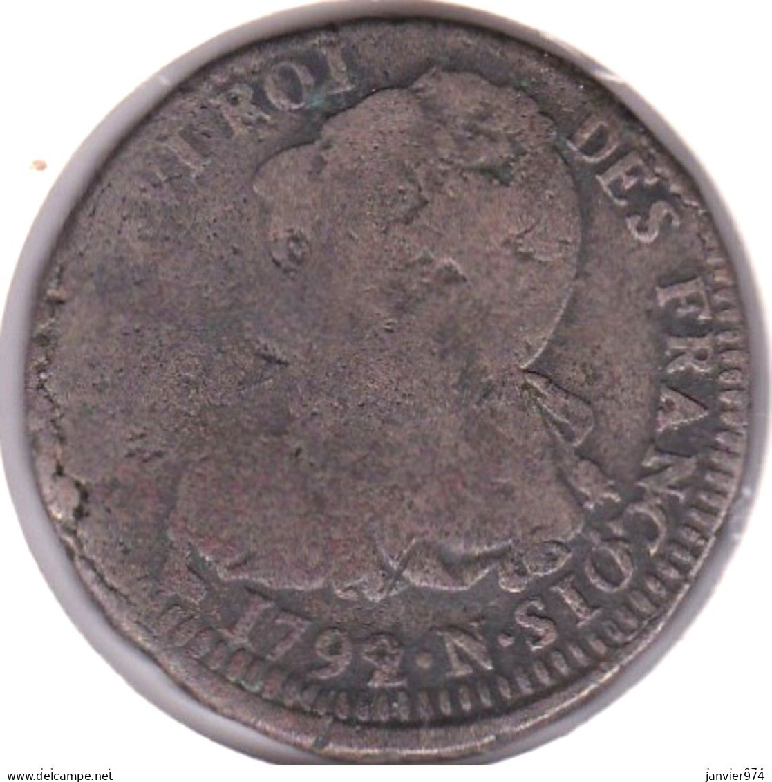 2 Sols 1792 An 4 N Montpellier, Louis XVI Variété, 27,4 G – Diamètre : 36 Mm . RARE - 1791-1792 Costituzione 