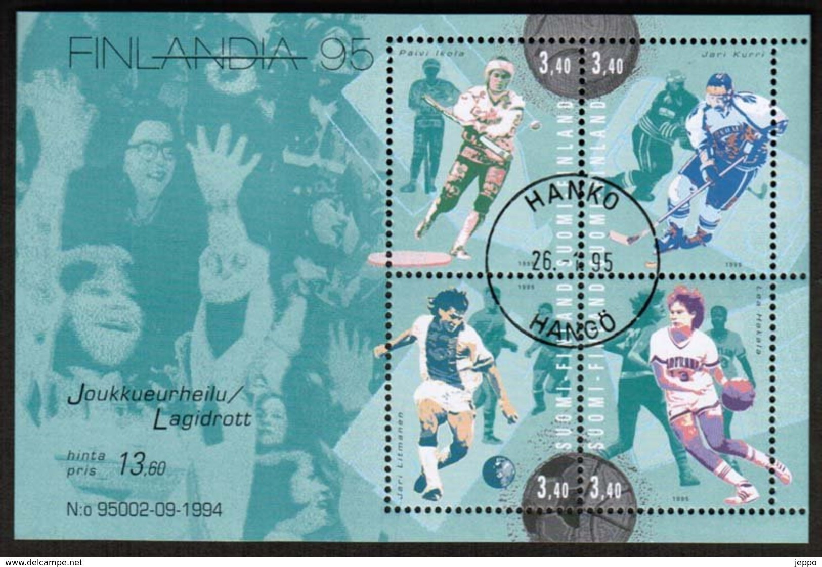 1995  Finland, Team Sports Fine Used Min. Sheet. - Hojas Bloque