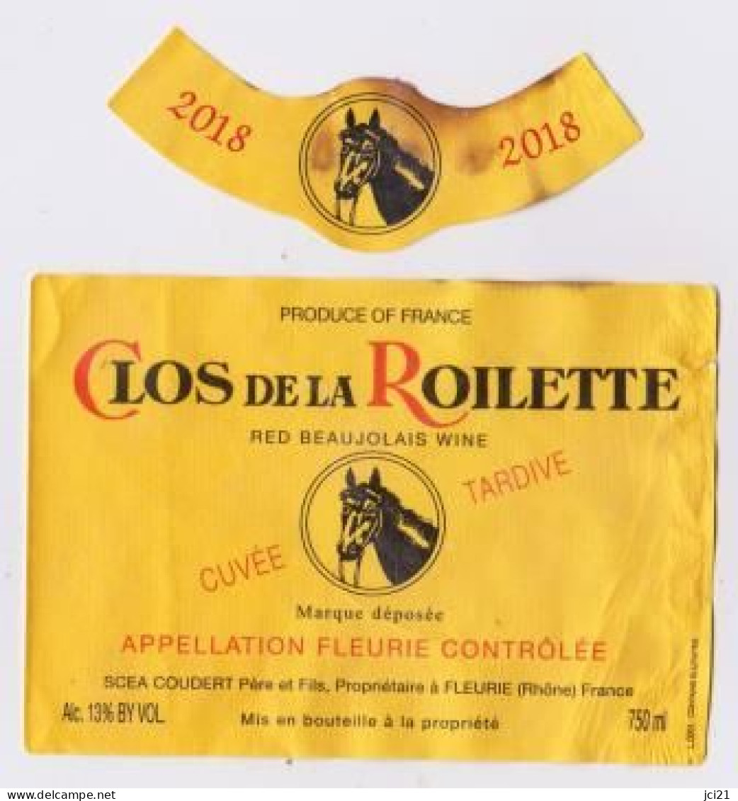 Etiquette Et Millésime " Clos De La Roilette " Beaujolais 2018 - Cheval (2668)_ev618 - Horses