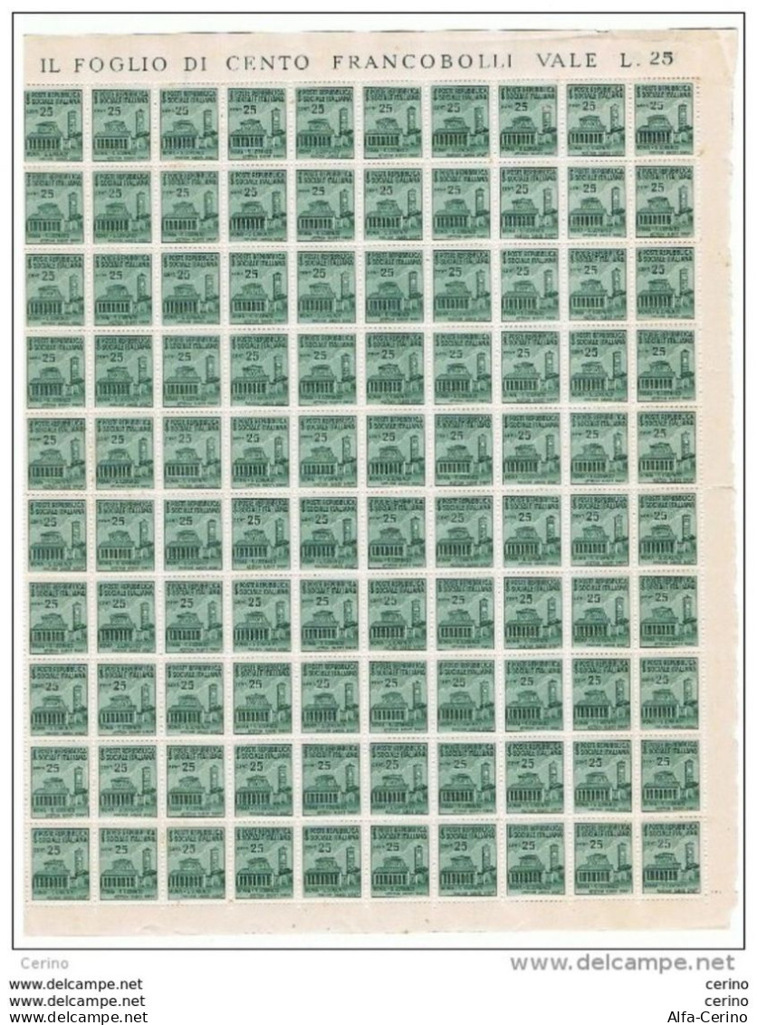 R.S.I.:  1944/45  MONUMENTI  DISTRUTTI  -  25 C. VERDE  SMERALDO  FGL. 100  N. -  NO  FILIGRANA  -  SASS. 505 - Neufs