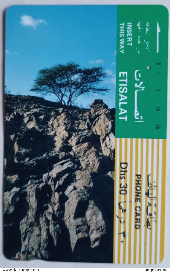 UAE Etisalat Dhs. 30 Tamura Card - Tree On Cliff Top - United Arab Emirates