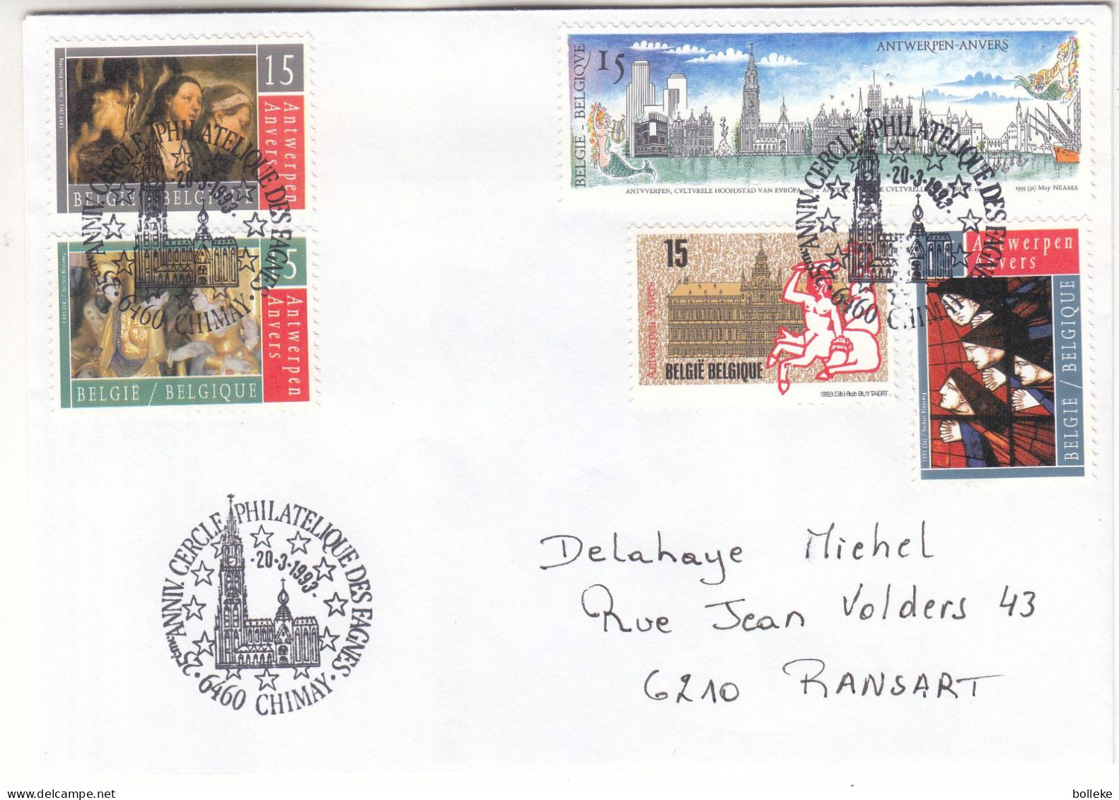 Belgique - Lettre De 1993 - Oblit Chimay - Vue D'Anvers - Tableaux - - Covers & Documents