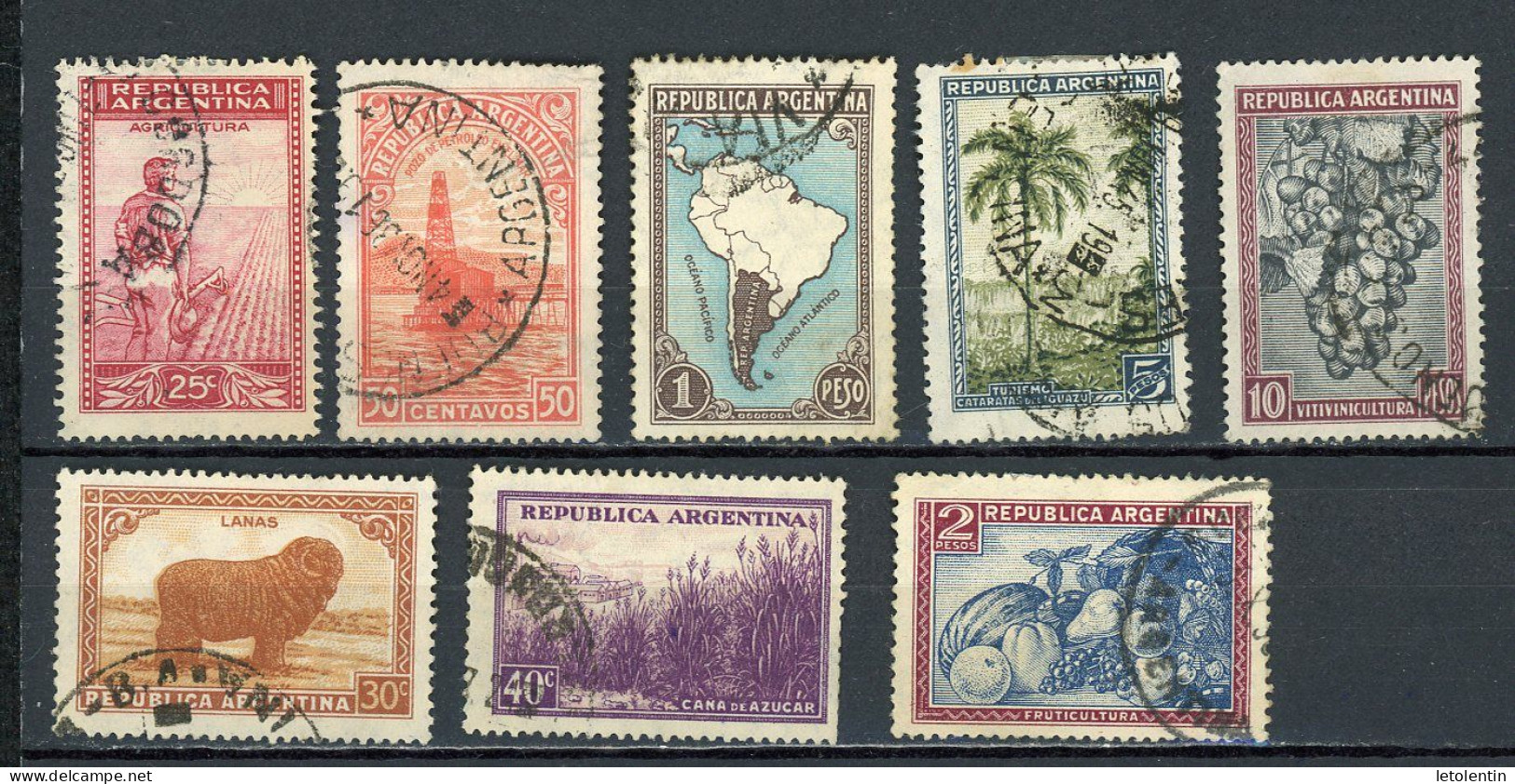 ARGENTINE :  PRODUCTION   - N° Yvert 376+377+378+379+380+381+382+383 Obli. - Used Stamps