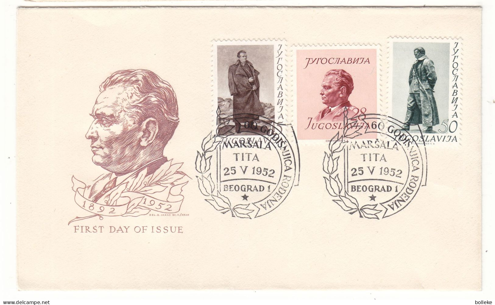Yougoslavie - Lettre FDC De 1952 - Oblit Beograd - Tito - Valeur 85 Euros - - Lettres & Documents